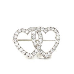 Double Heart Diamond & Platinum Pin