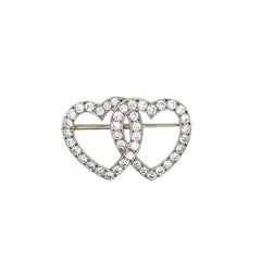Double Heart Diamond & Platinum Pin