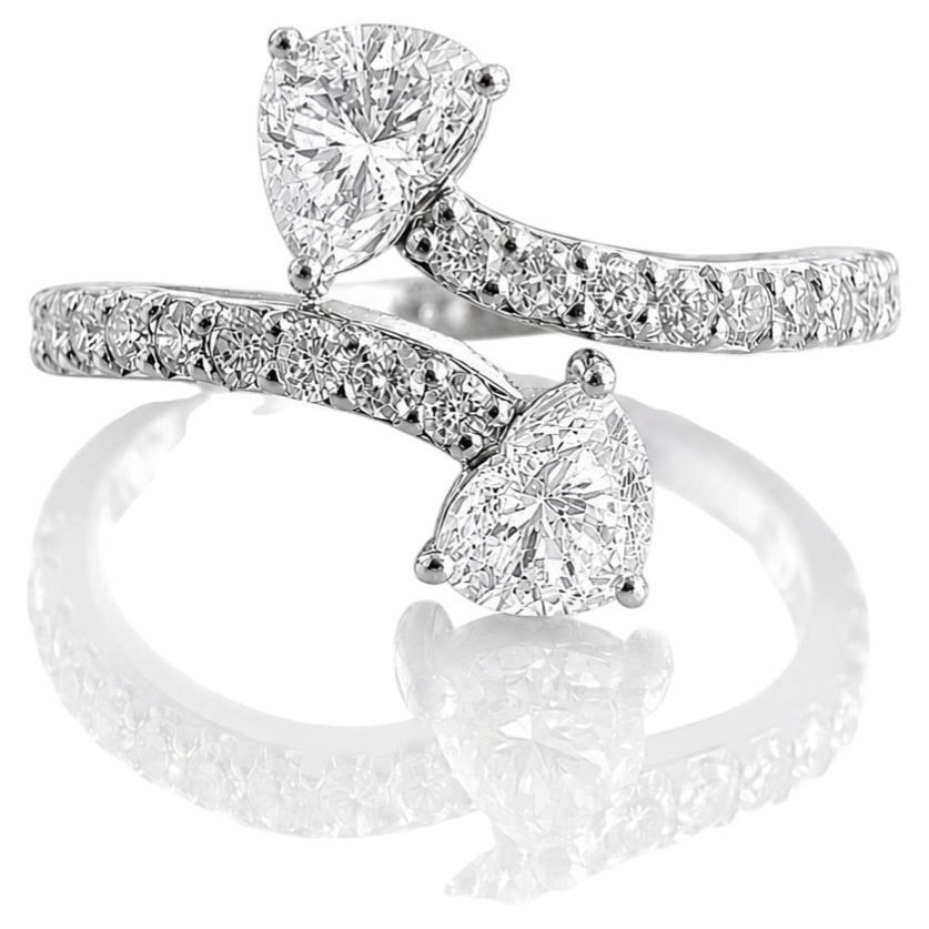 Double Heart Diamond Ring in 18K White Gold
