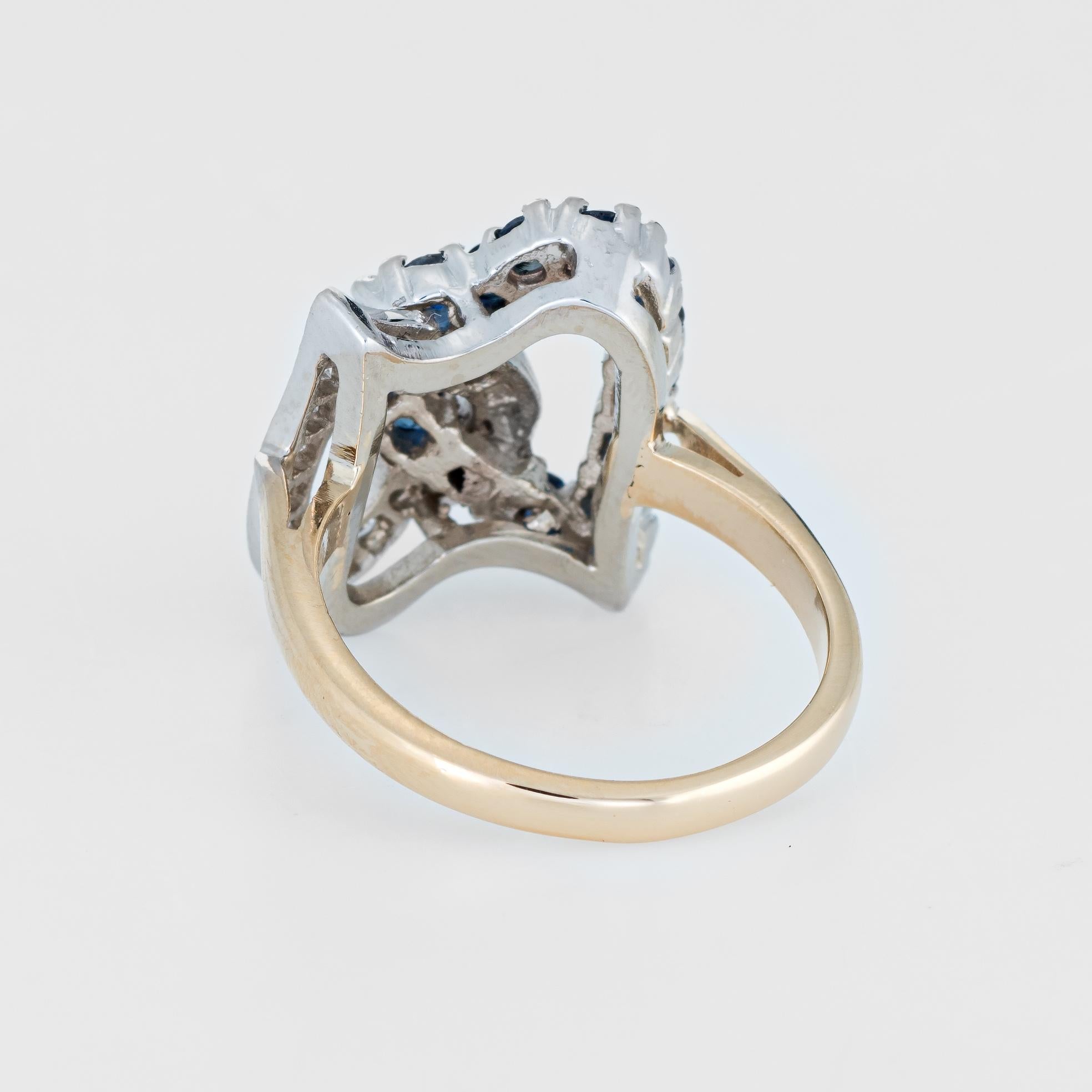 Women's Double Heart Diamond Ring Sapphire 10 Karat Yellow Gold Estate Fine Jewelry