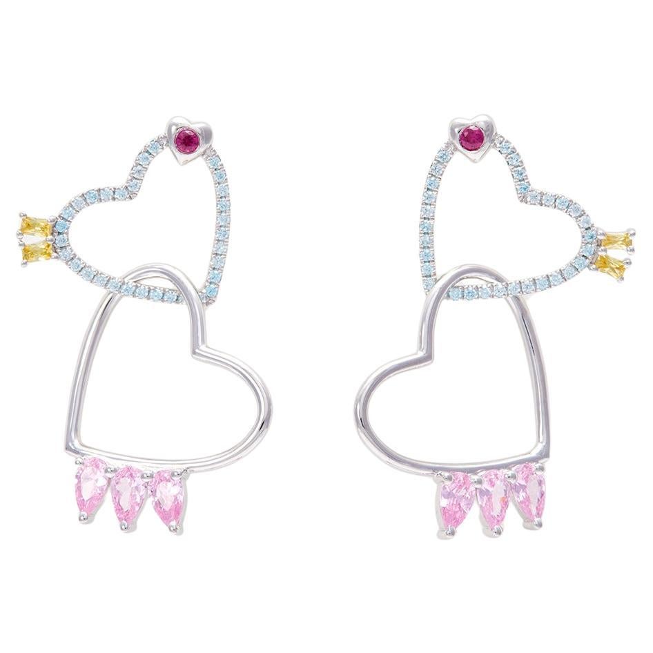 Double Heart Drop Earrings Small