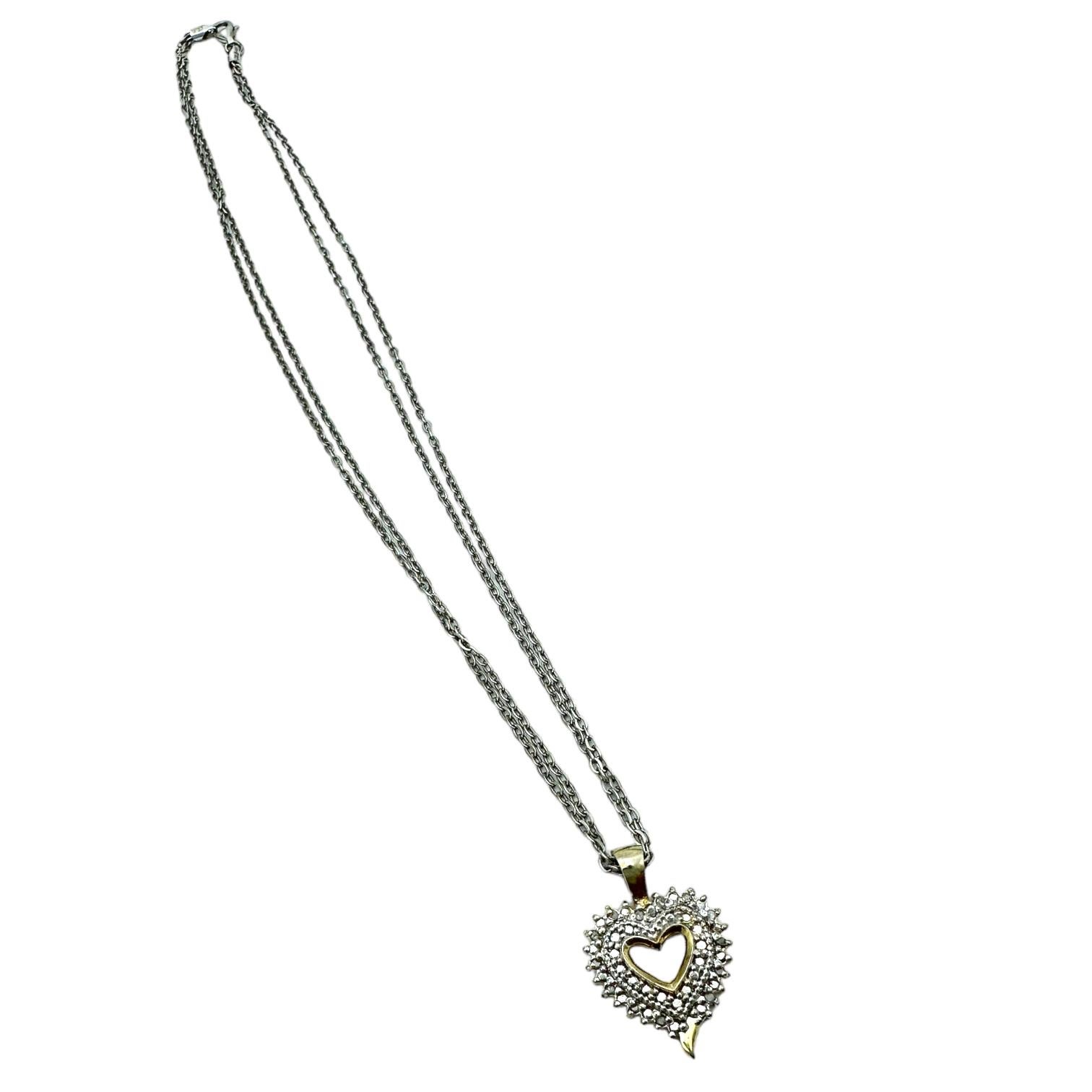 Contemporary Double Heart Halo .05 Carat Diamond Heart Pendant & Chain 925 Sterling Silver For Sale