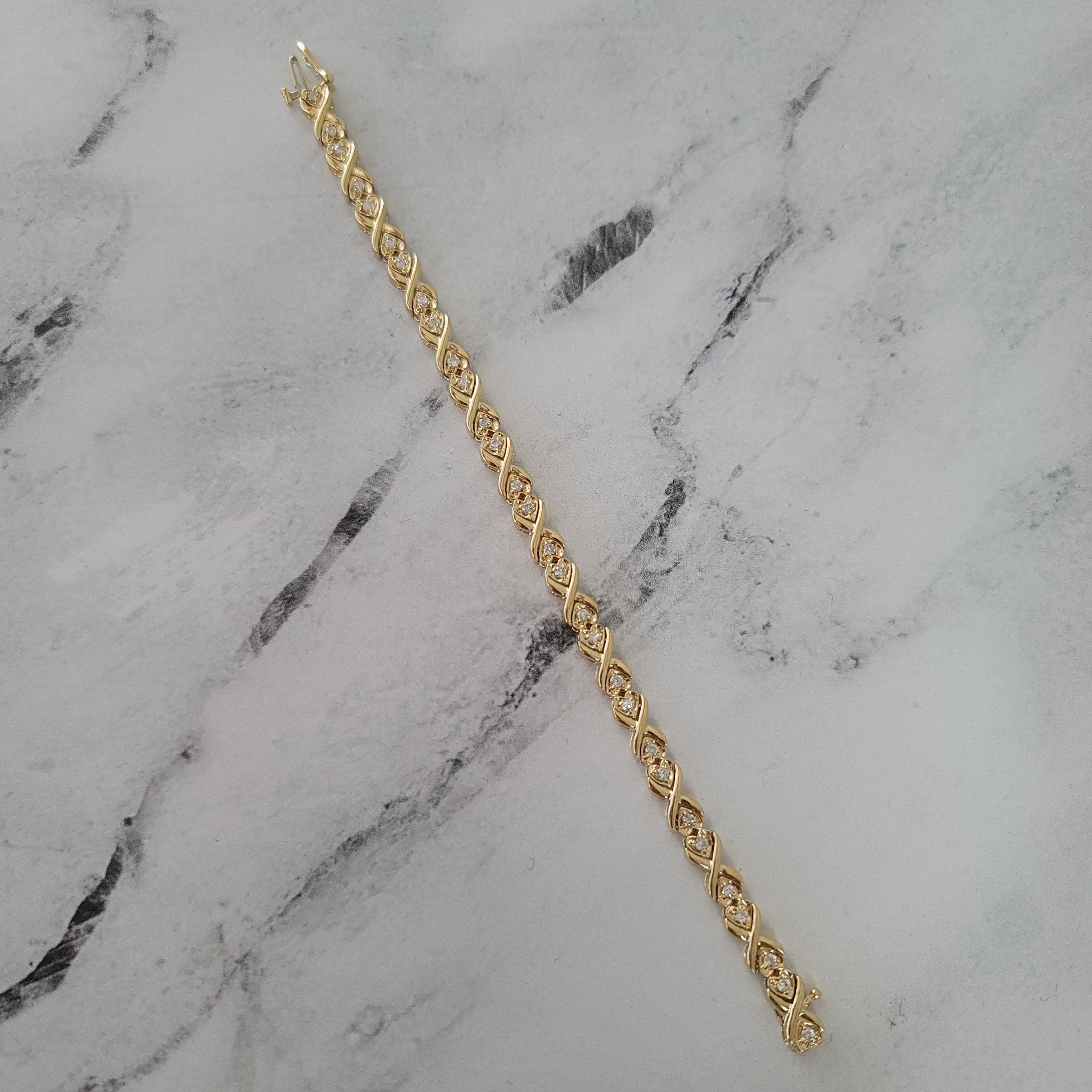 Bracelets tennis en or jaune 14 carats reliés par un double cœur de 1,25 carat poids total Neuf - En vente à Sugar Land, TX