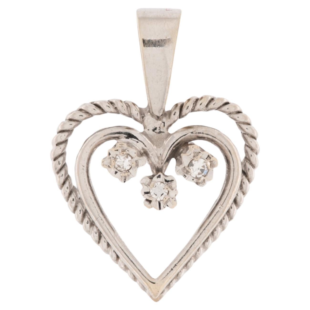 Double Heart Pendant White Gold with Diamonds For Sale