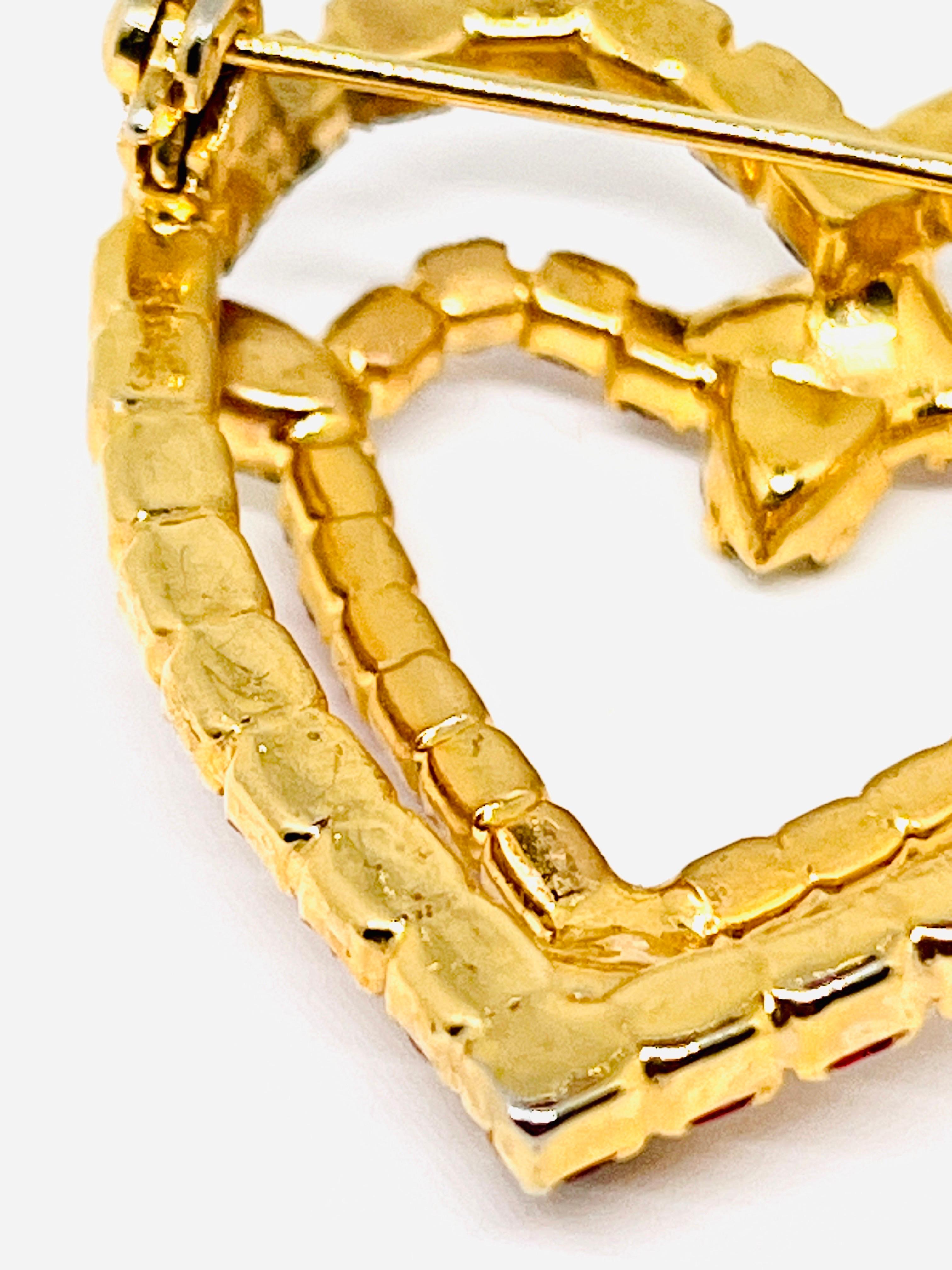 Double Heart Red Rhinestone Brooch, Art Deco-Style For Sale 5