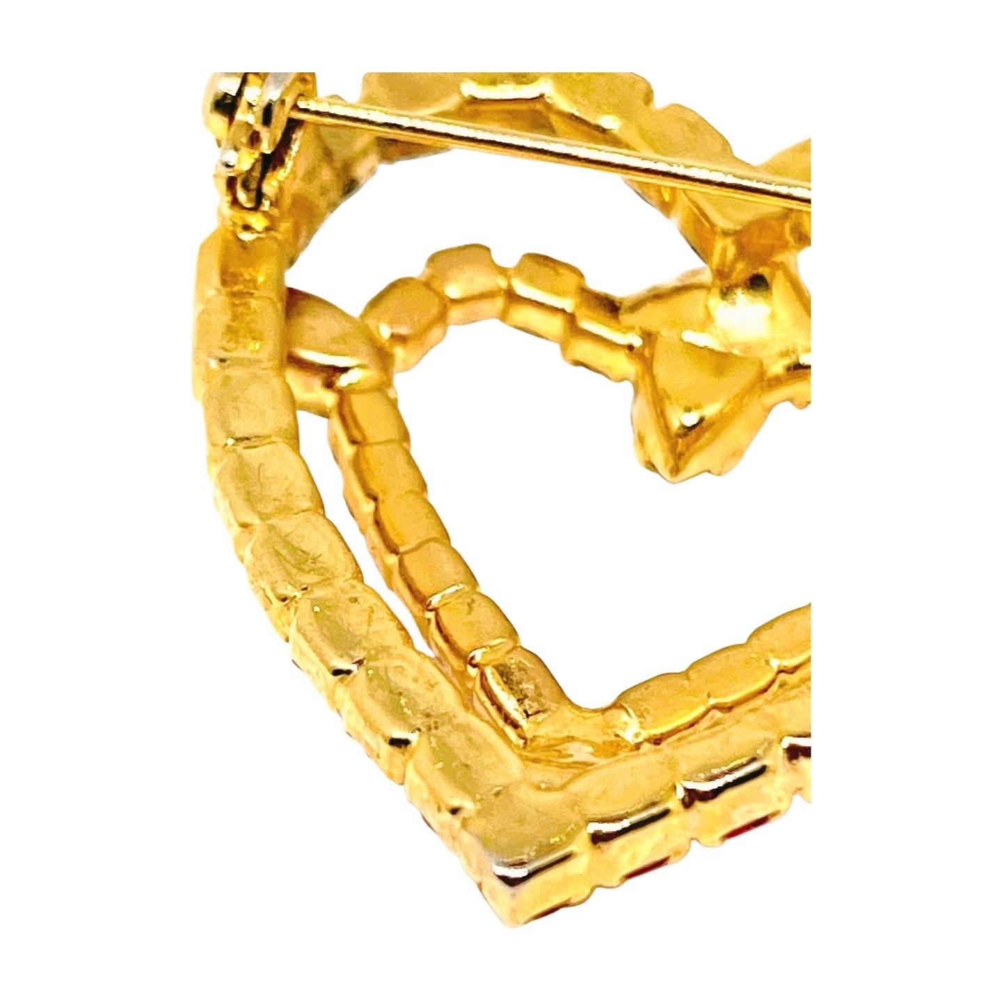 Double Heart Red Rhinestone Brooch, Art Deco-Style For Sale 3