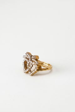 Heart Ring Diamond Bow 14k Gold Plated Silver Victorian Style J Dauphin