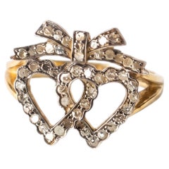 Heart Ring Diamond Bow 14k Gold Plated Silver Victorian Style J Dauphin
