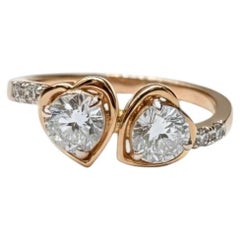 Anello con doppio cuore Toi et Moi, anello con due pietre di moissanite in argento 925.