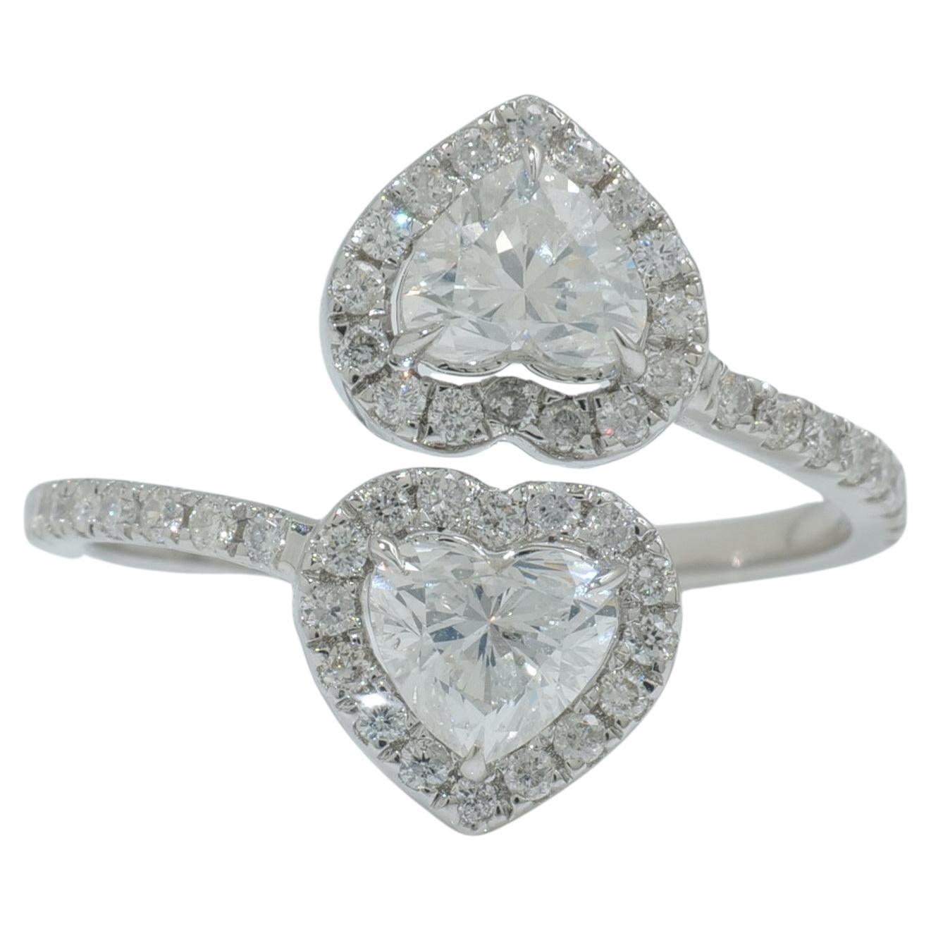 Double Heart Toi Moi Natural Diamond Bypass Ring in 14k Solid Gold (Certified)