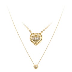 Double Heart Yellow Gold 18K Necklace Diamond for Her