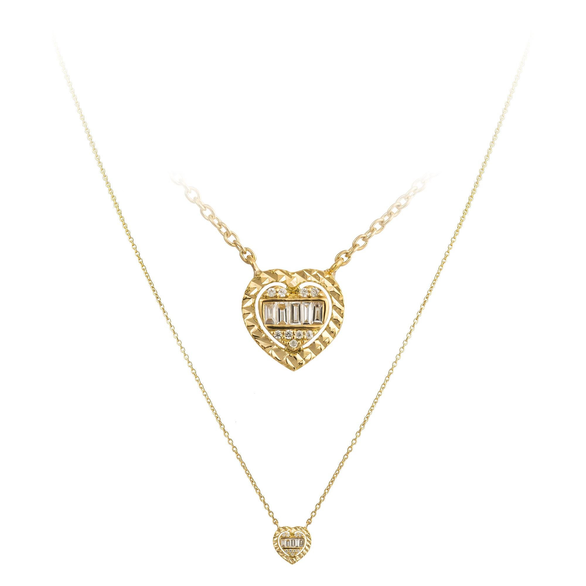 Doppelherz-Halskette aus Gelbgold mit 18 Karat Diamanten für sie im Zustand „Neu“ im Angebot in Montreux, CH