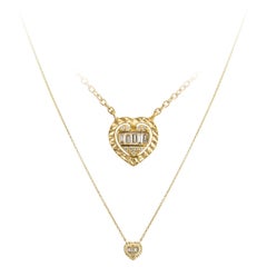 Double Heart Yellow Gold 18K Necklace Diamond for Her