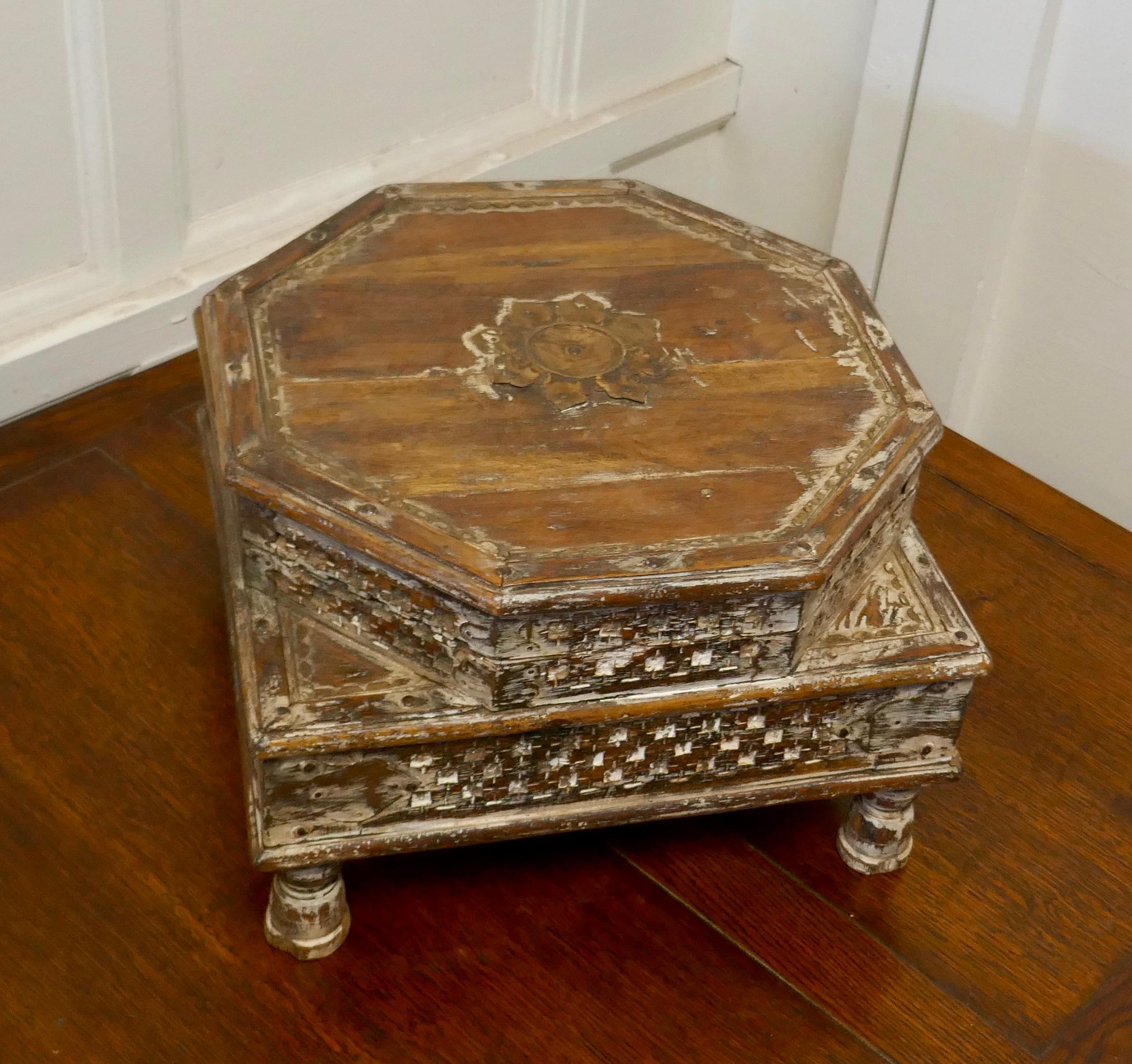 Anglo Raj Double Height Carved Indian Box For Sale
