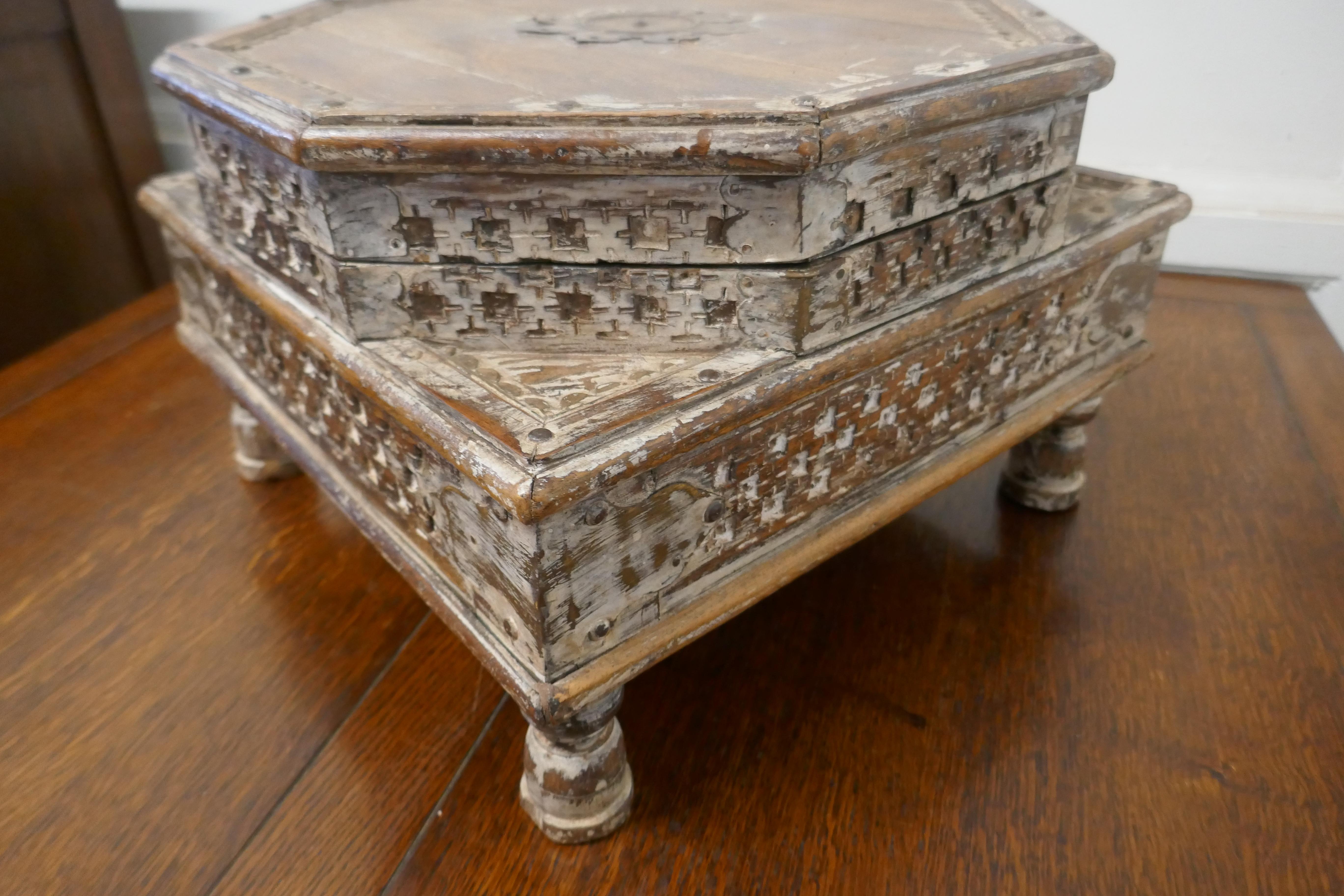 20th Century Double Height Carved Indian Box For Sale