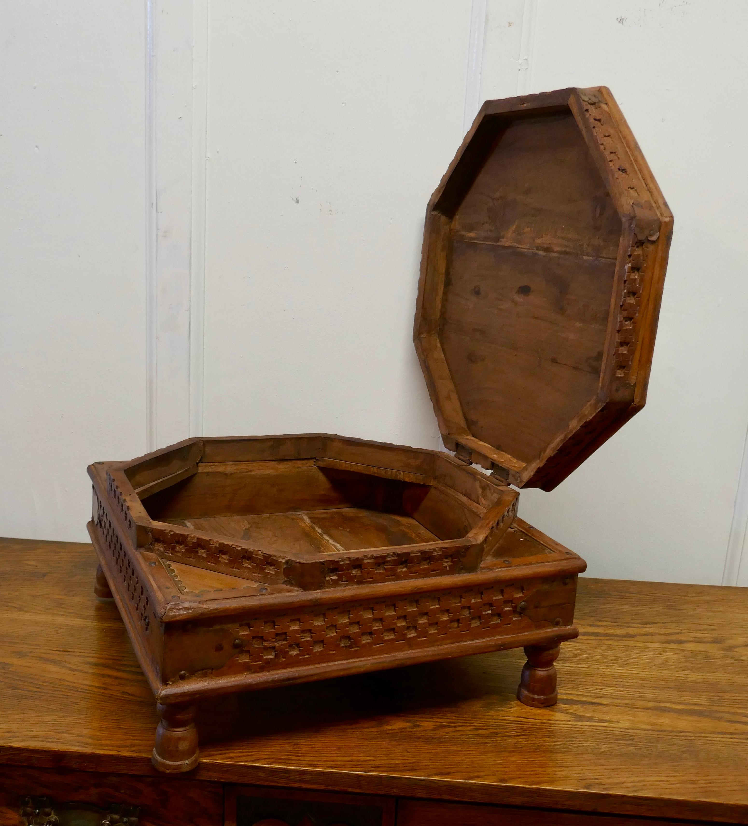 Teak Double Height Carved Indian Box For Sale