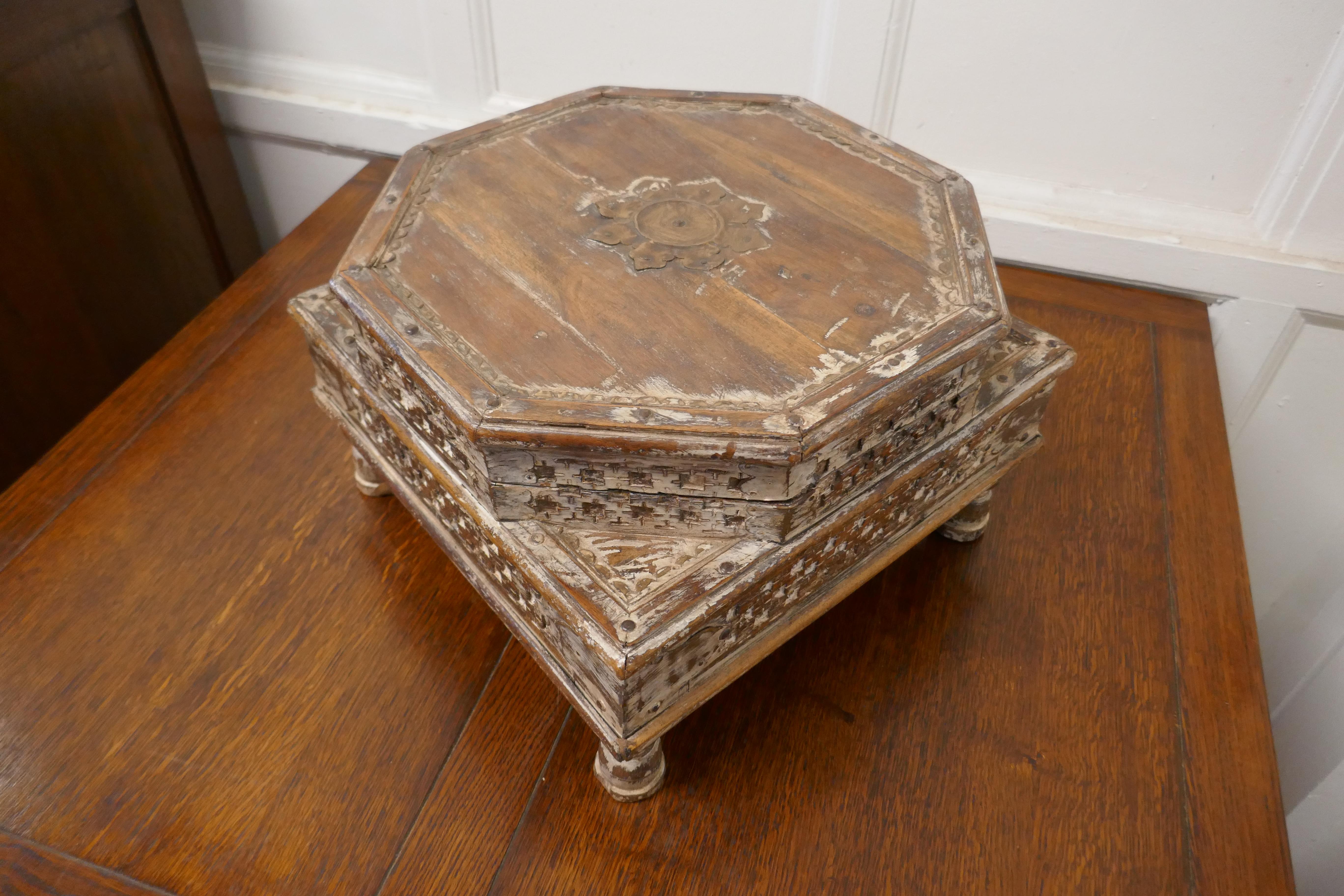 Teak Double Height Carved Indian Box For Sale