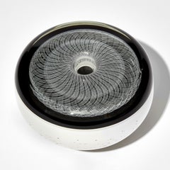 Double Helix, a black & white patterned glass sculptural vessel by Peter Bowles