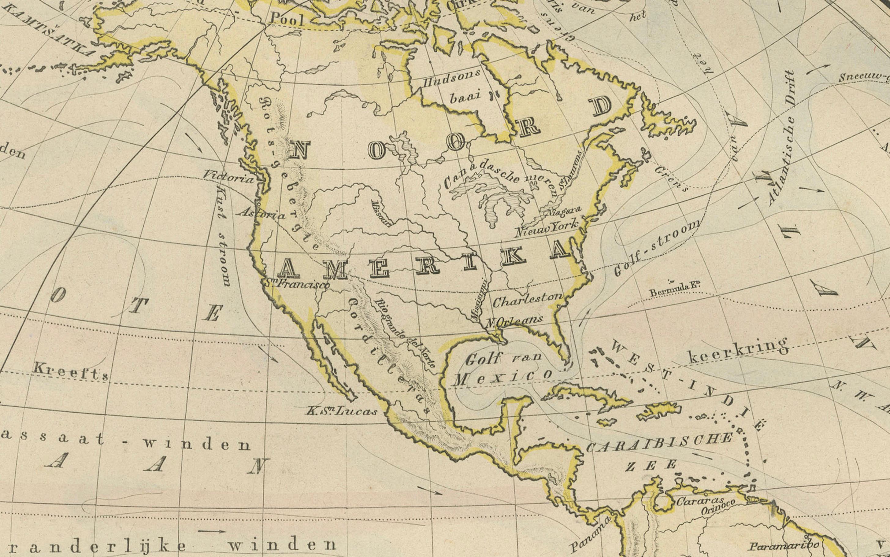 Néerlandais Carte du monde du double hémisphère tirée du Nieuwe Hand-Atlas, Leiden 1876 en vente