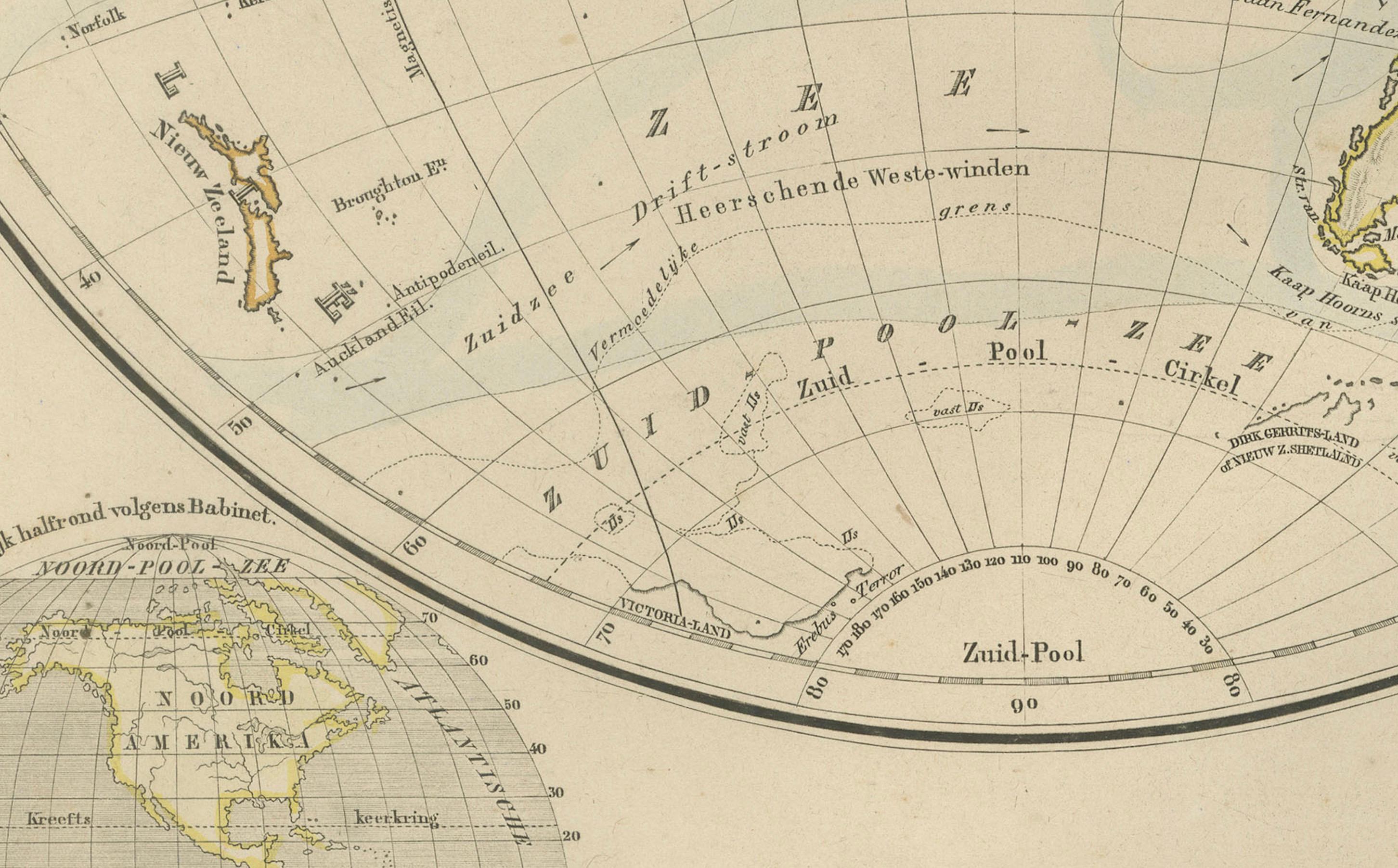 Carte du monde du double hémisphère tirée du Nieuwe Hand-Atlas, Leiden 1876 en vente 2