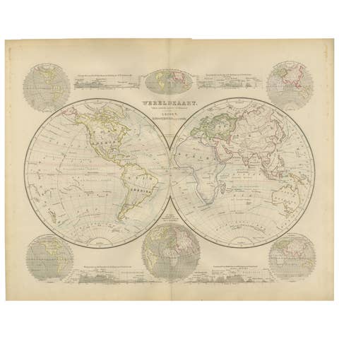 Double Hemisphere World Map from the Nieuwe Hand-Atlas, Leiden 1876