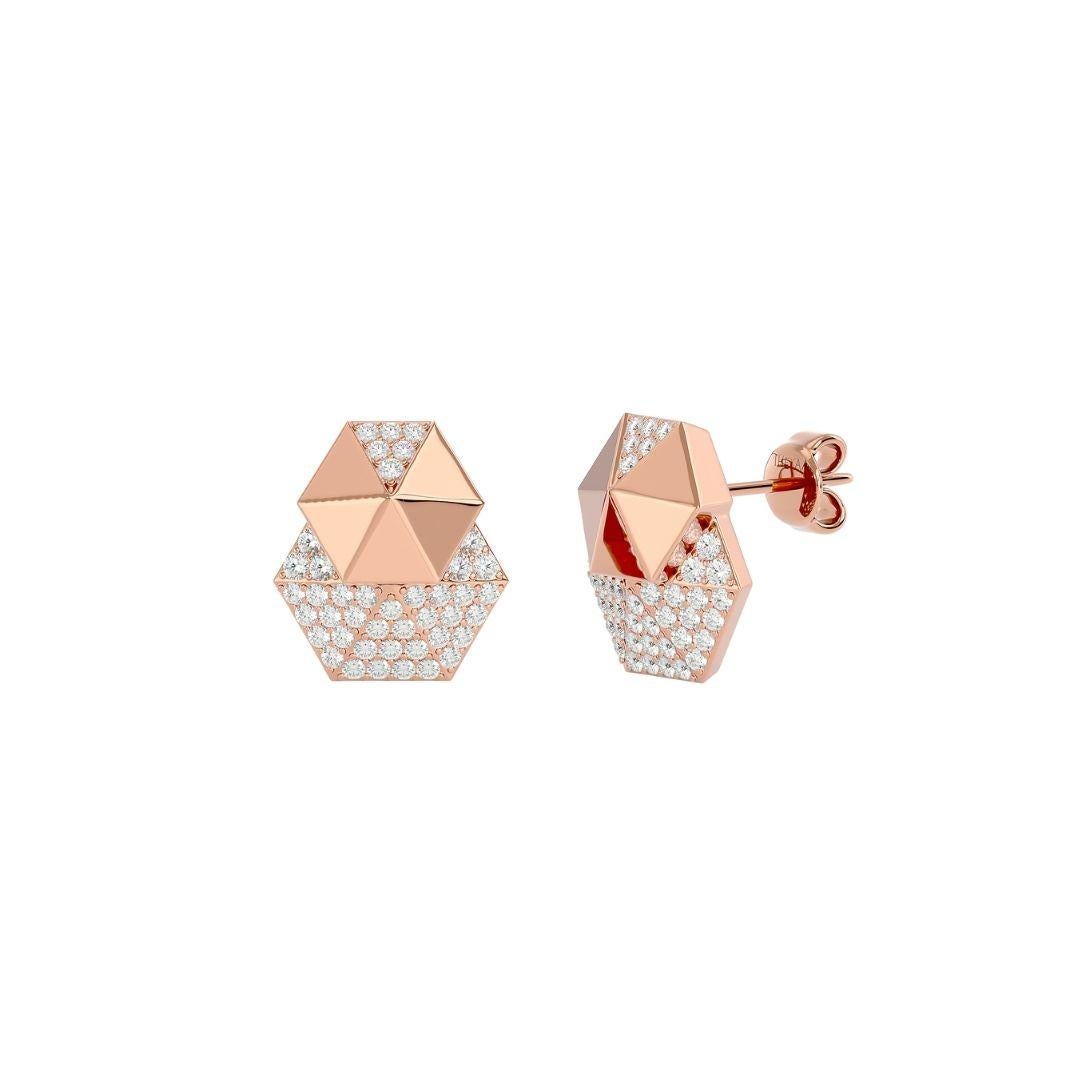 Round Cut Double Honeycomb Diamond Earrings in 18K Gold For Sale