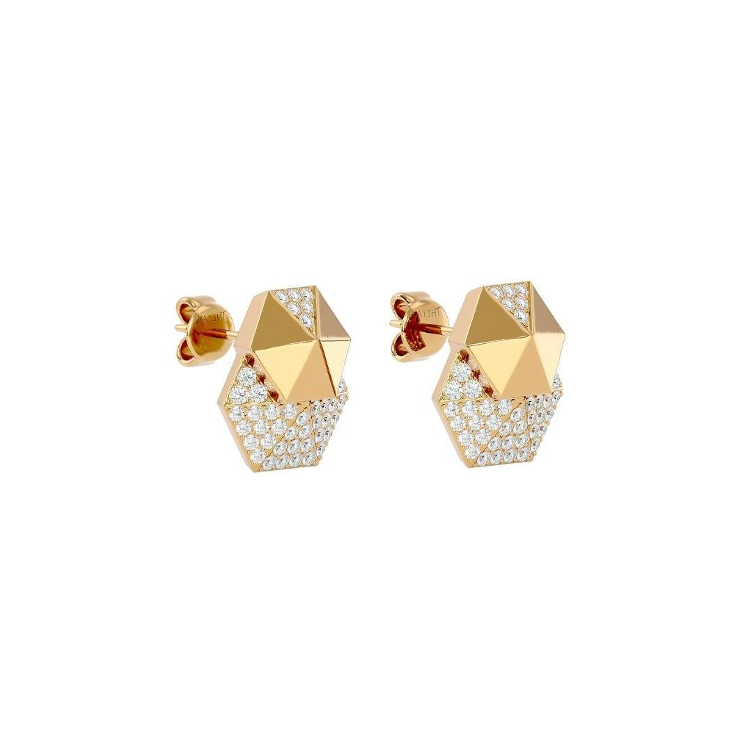 Double Honeycomb Diamond Earrings in 18K Gold In New Condition For Sale In บางรัก, TH