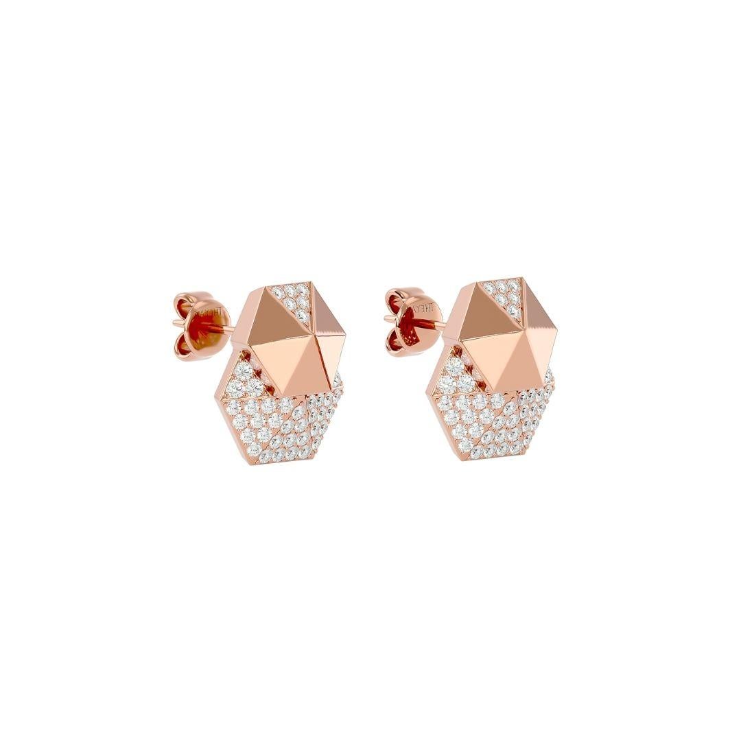 Women's or Men's Double Honeycomb Diamond Earrings in 18K Gold For Sale