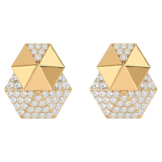 Double Honeycomb Diamond Earrings in 18K Gold For Sale