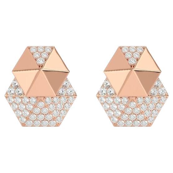 Double Honeycomb Diamond Earrings in 18K Gold For Sale
