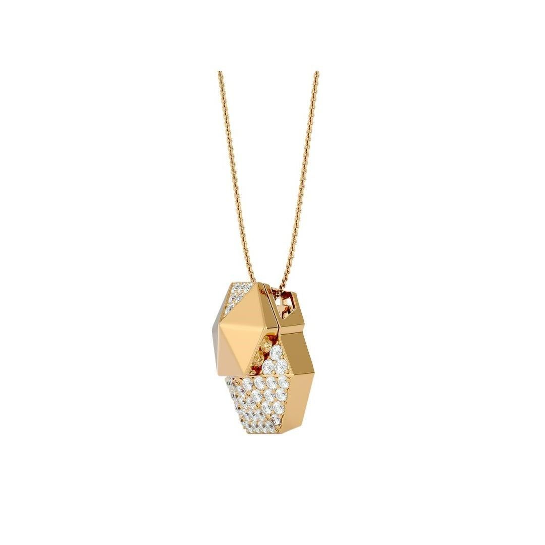 Round Cut Double Honeycomb Diamond Pendant in 18 Karat Gold For Sale