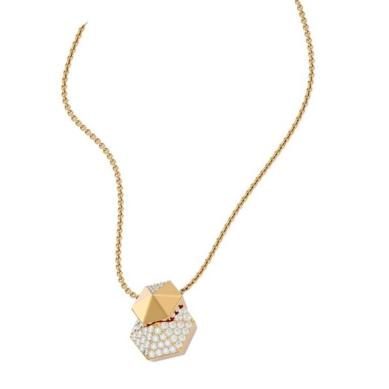 Women's or Men's Double Honeycomb Diamond Pendant in 18 Karat Gold For Sale