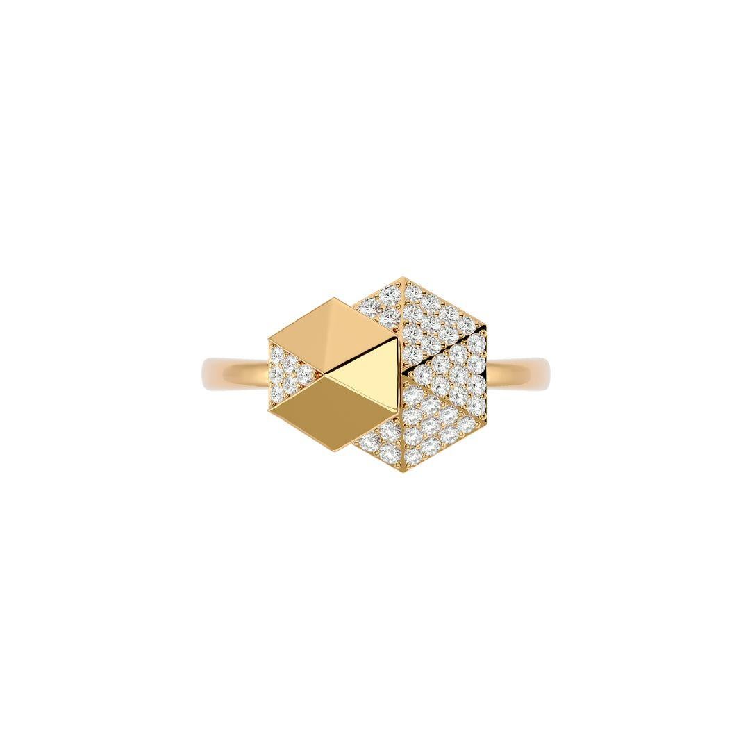 Women's or Men's Double Honeycomb Diamond Ring in 18 Karat Gold For Sale