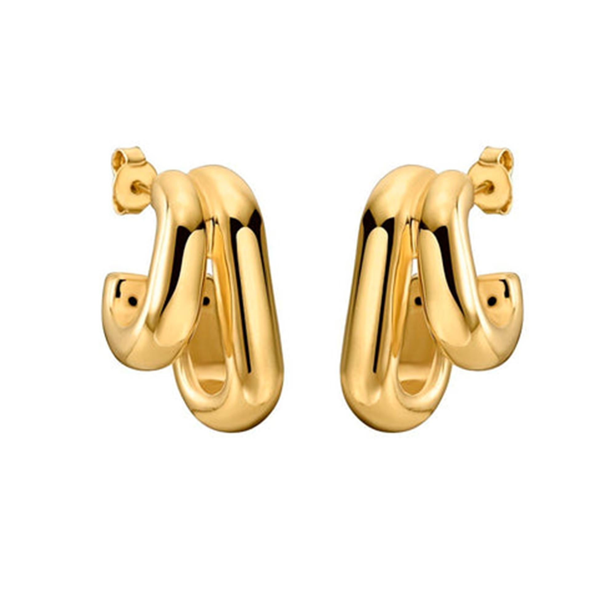 Gli orecchini rettangolari a doppio cerchio in oro giallo 14K combinano una raffinatezza senza tempo con un tocco moderno. Realizzati in oro giallo 14 carati, questi orecchini presentano un elegante design a cerchio a doppio rettangolo che trasmette