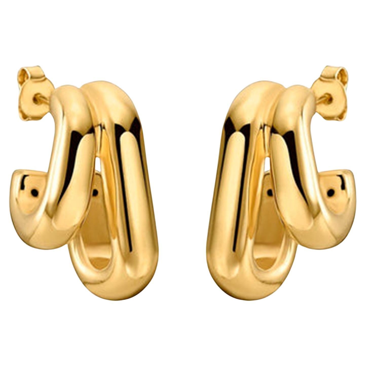 Orecchini a doppio cerchio in oro giallo 14K (o 18k su richiesta) a forma di rettangolo