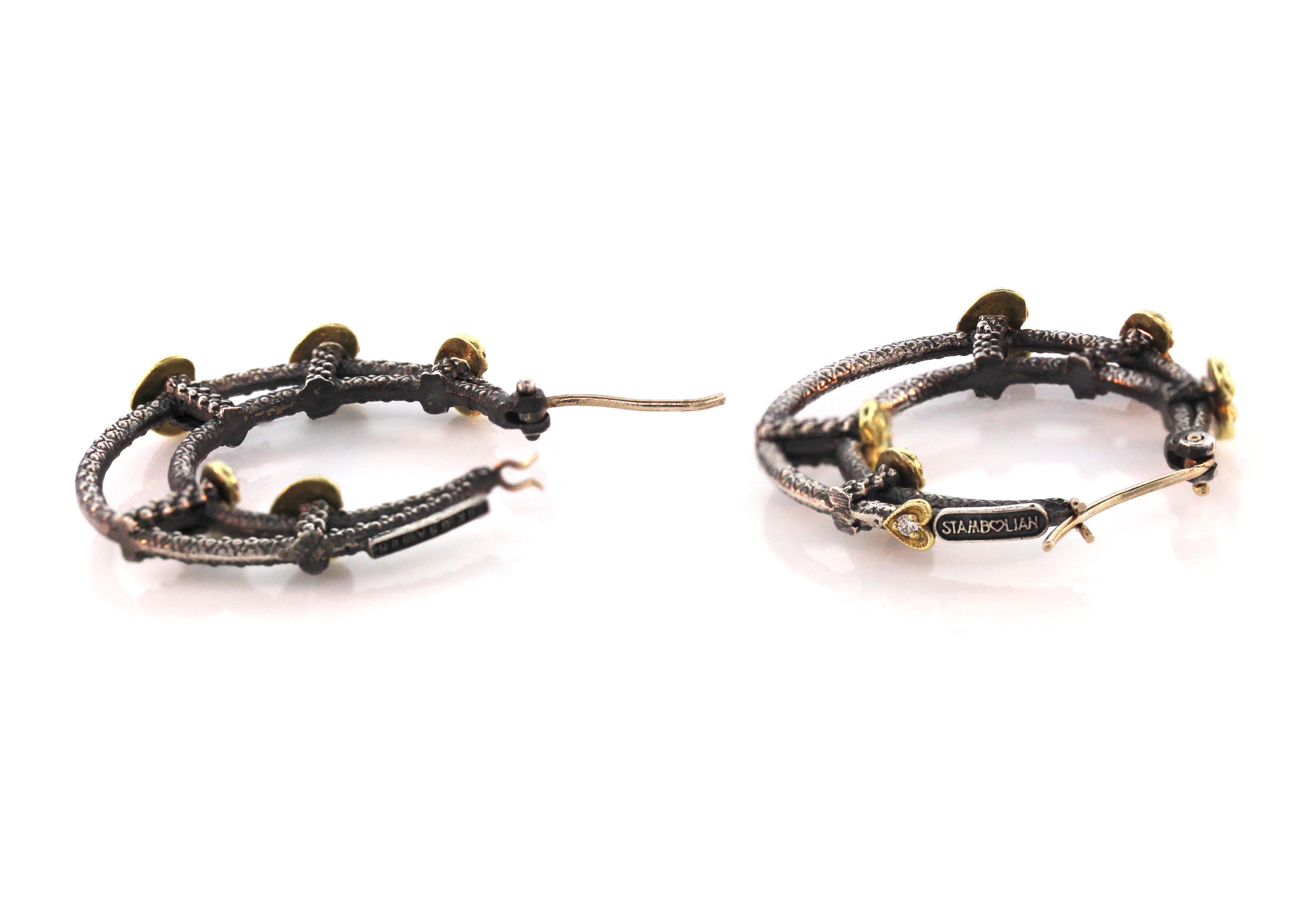 Women's Double Hoop Earrings with Sterling Silver and Gold Stambolian