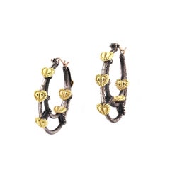 Double Hoop Heart Earrings with Sterling Silver and Gold Stambolian