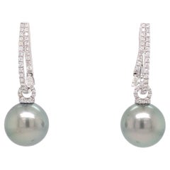 Double Hoop Illusion with Hanging Pear Shape Diamond and Pearl Earring