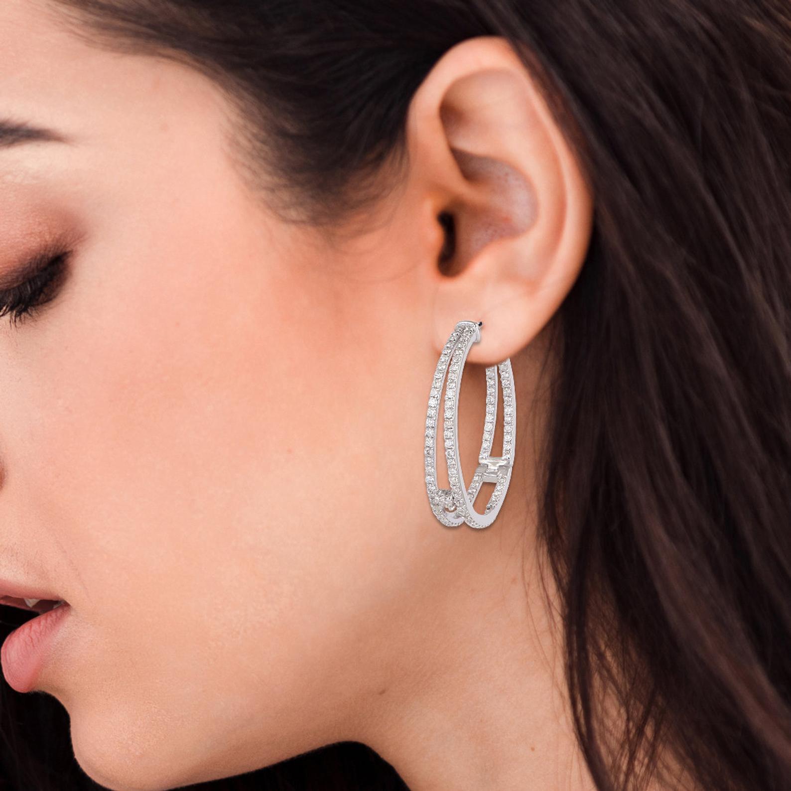 Cast from 18-karat white gold, these hoop earrings are hand set with 1.80 carats of pave diamonds.

FOLLOW MEGHNA JEWELS storefront to view the latest collection & exclusive pieces. Meghna Jewels is proudly rated as a Top Seller on 1stdibs with 5