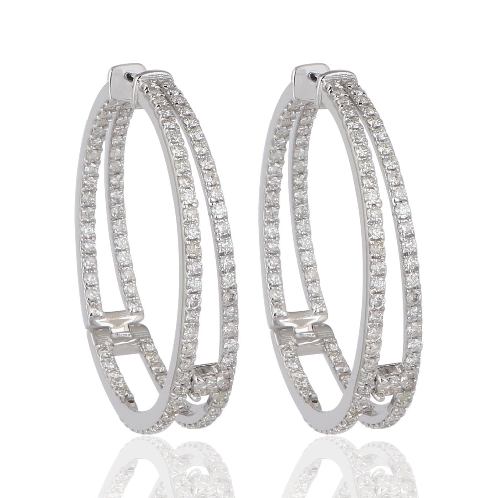 Brilliant Cut Double Hoop Inside Out Diamond 18 Karat Gold Earrings For Sale