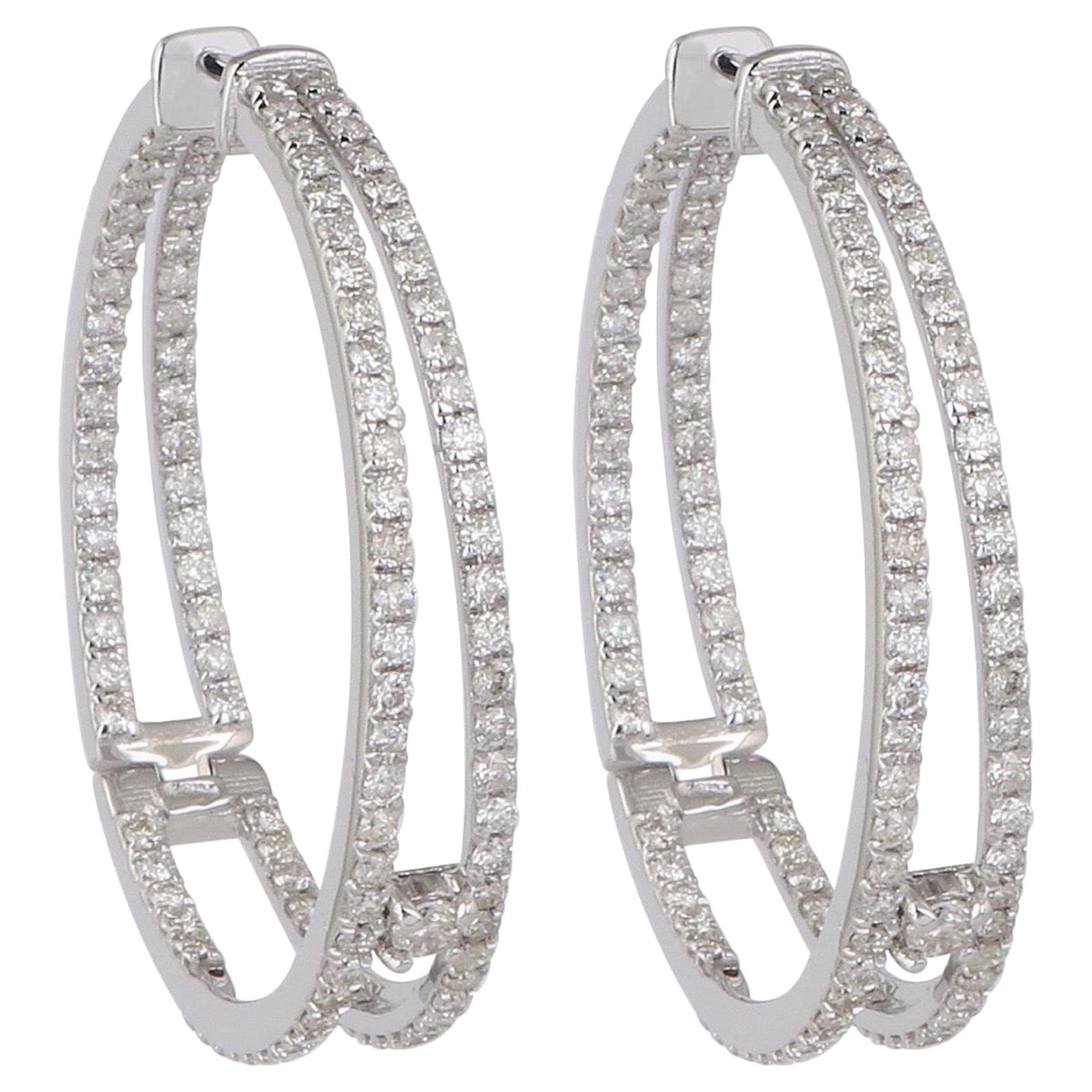 Double Hoop Inside Out Diamond 18 Karat Gold Earrings For Sale