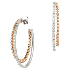 Double Hoop White Pink Gold 18K Earrings Diamond for Her