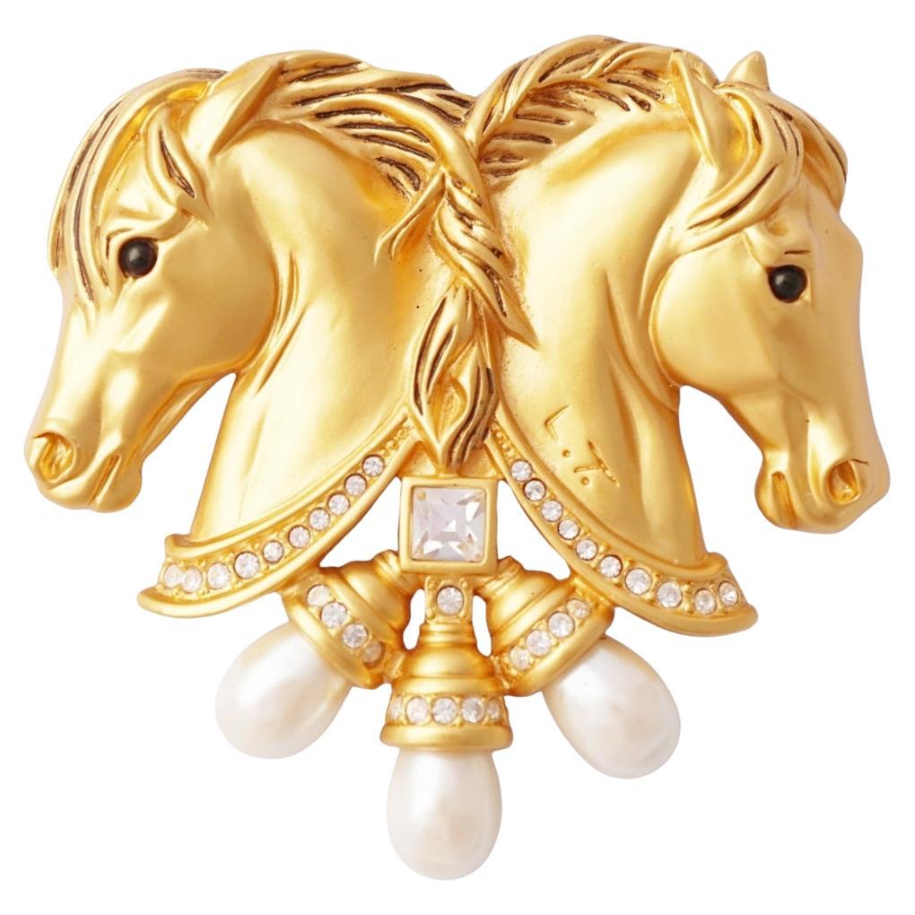 Double Horse Head "Hearts In Tandem" Brooch By Elizabeth Taylor For Avon, 1990s For Sale