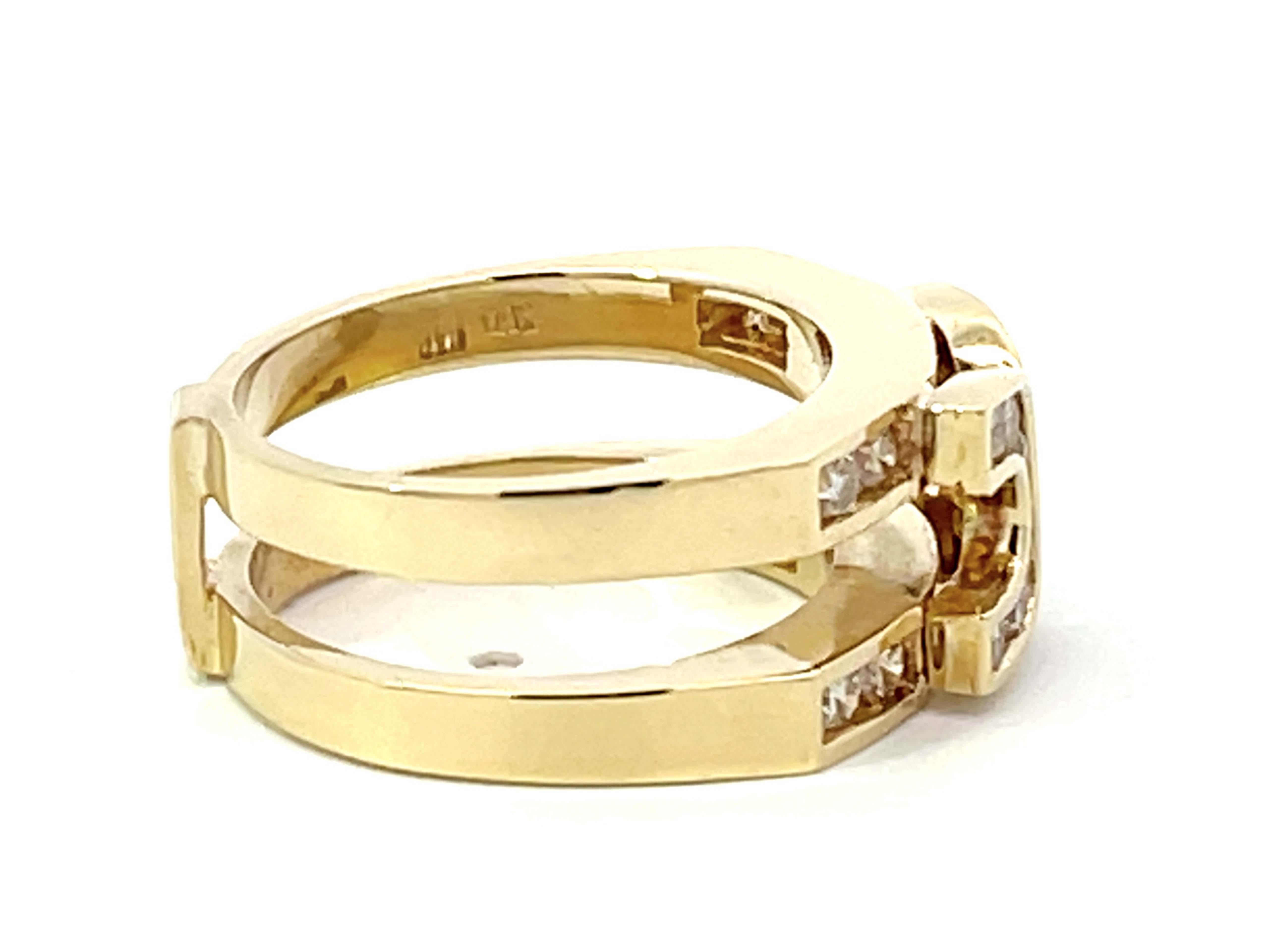 Brilliant Cut Double Horseshoe Diamond Band Ring in 14K Yellow Gold For Sale