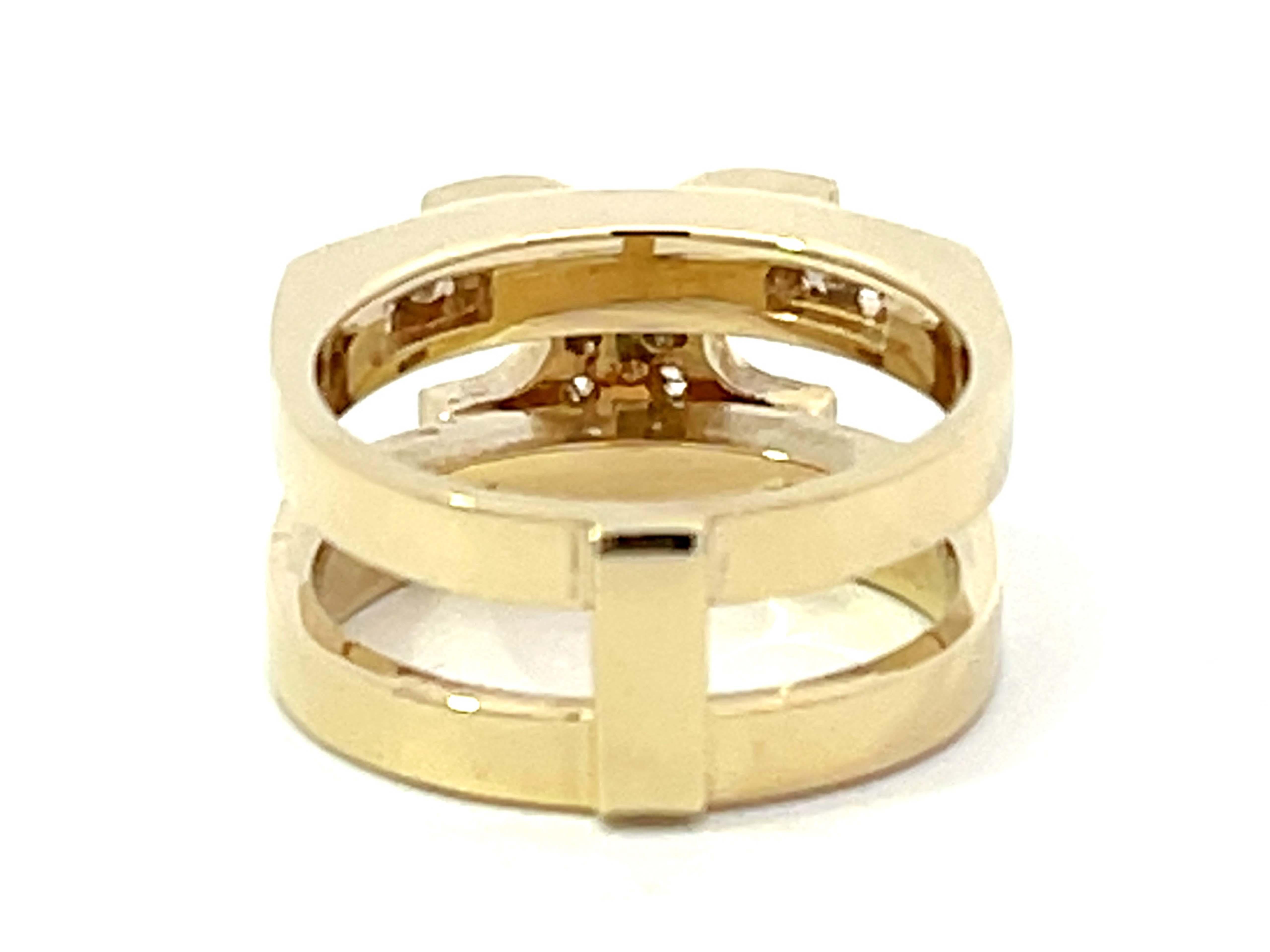 Women's or Men's Double Horseshoe Diamond Band Ring in 14K Yellow Gold For Sale