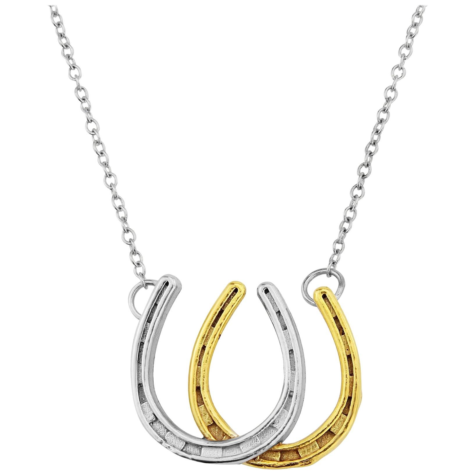 Double Horseshoe Pendant in Sterling Silver and 18 Karat Vermeil For Sale