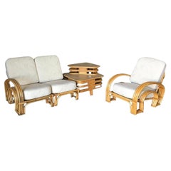Used "Double Horseshoe" Rattan Sofa, Table & Chair Living-Room Set
