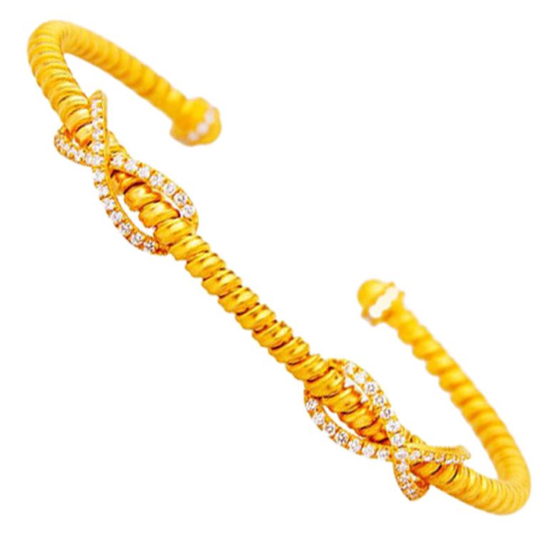 Double Infinity Sign Flexible 22 Karat Gold Bracelet Adorned with Diamonds For Sale