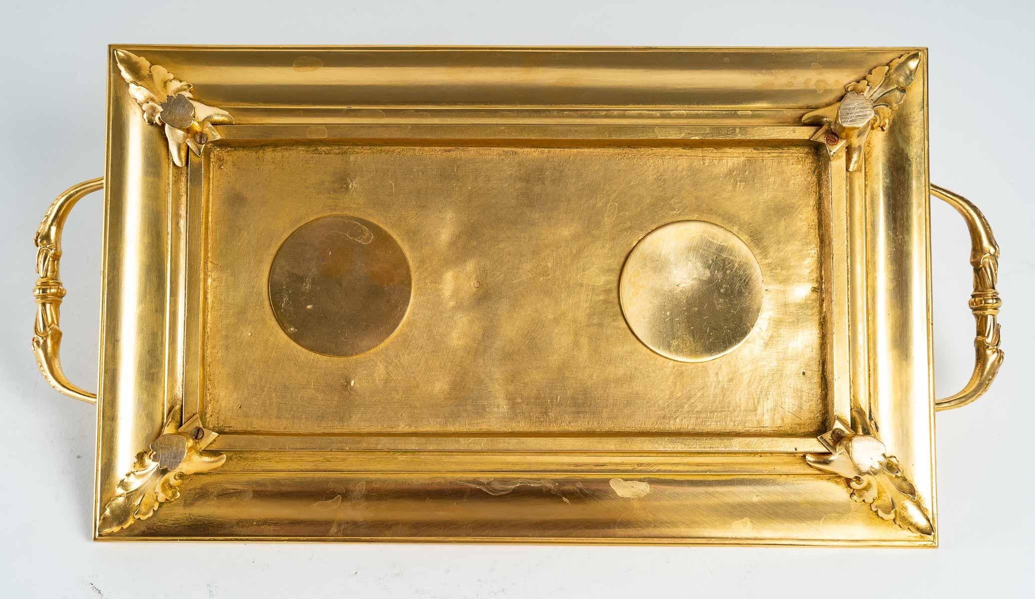 Encrier à double encrier du XIXe siècle en bronze doré en vente 3