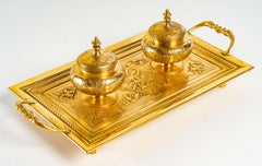 Double Inkwell of the XIXth Century in Gilded Bronze